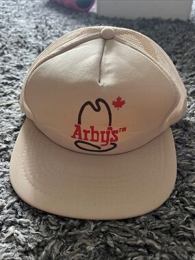 Beige Mesh Trucker Hat for Men - vintage Arby's